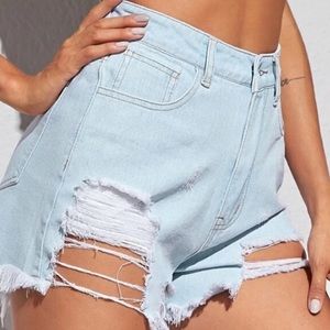 BRAND NEW Light Wash High-Waist Distressed Denim Shorts
